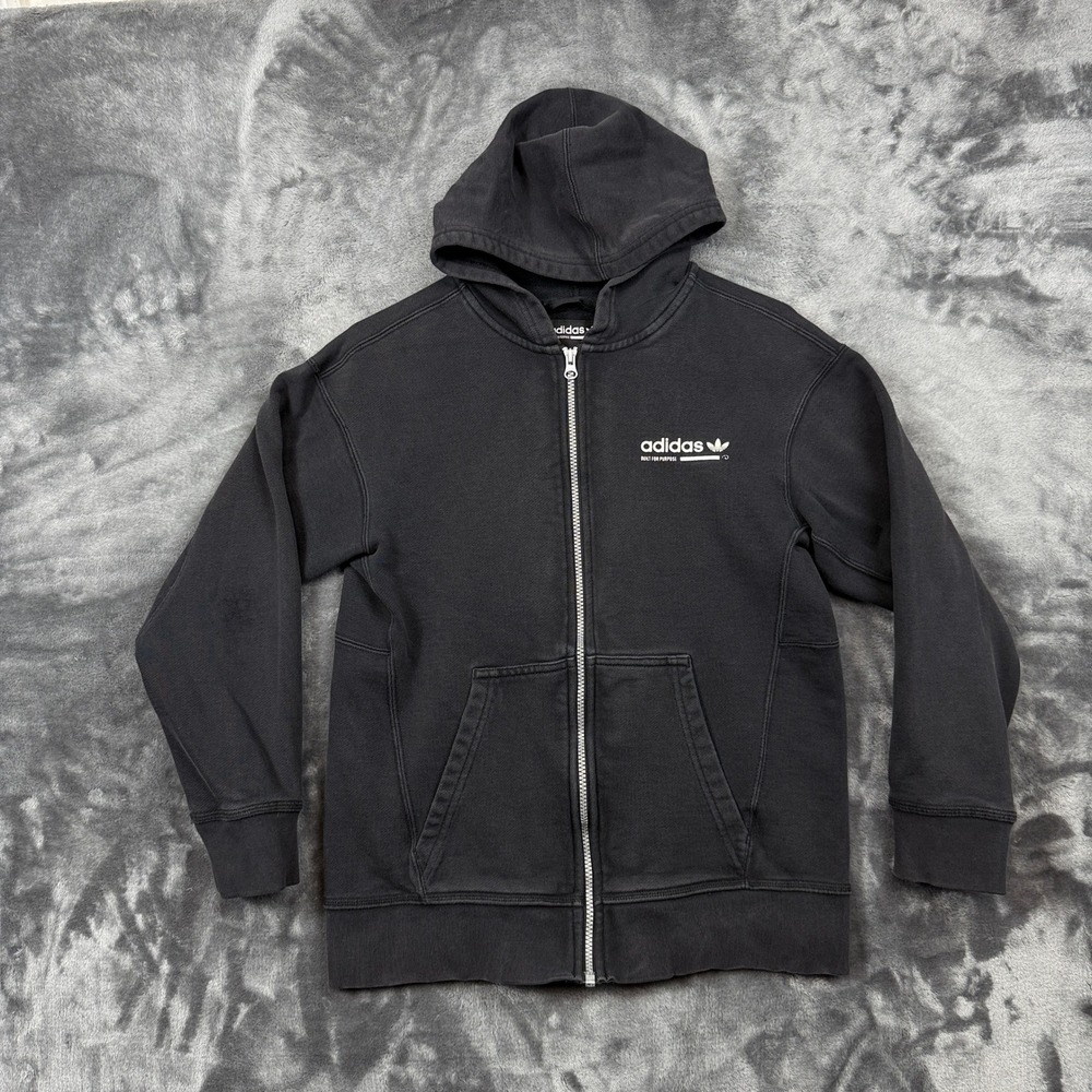 Adidas Hoodie Boys L Black Built For Purpose Full Zip Graphic Trefoil F1825MXXX
